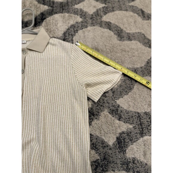 Linea Moda Italy Beige Button Down Knit Shirt M Glitter Thread Short Sleeve - Picture 7 of 10